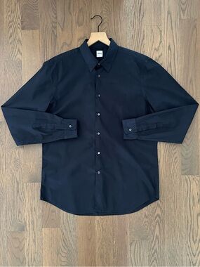 Aspesi Men's Cotton Poplin Collared Button Front Shirt in Navy Blue 42 / Large